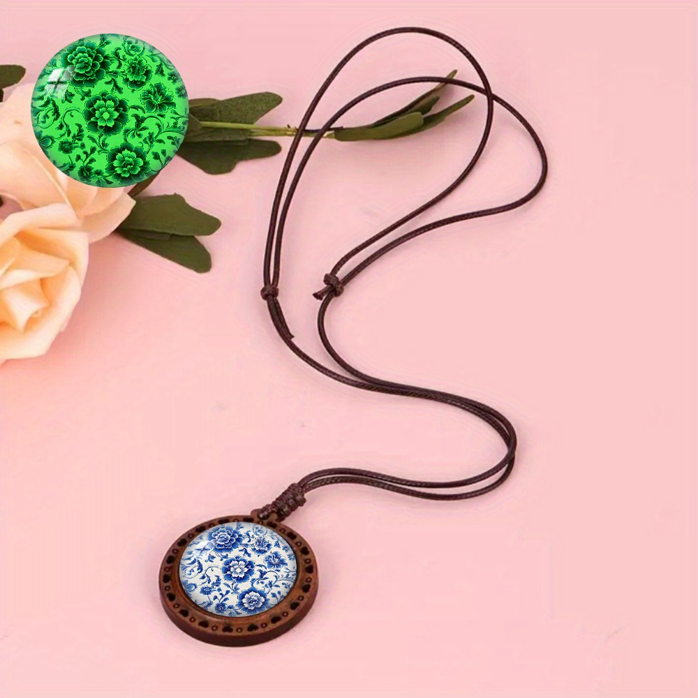 Porcelain Plate Wooden Pendant Necklace, Luminous Style